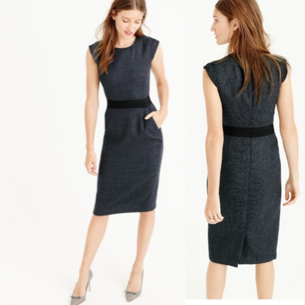 J.Crew Cap- Sleeve Dress in Mini- Dot Wool blue size 4 career elevated basic